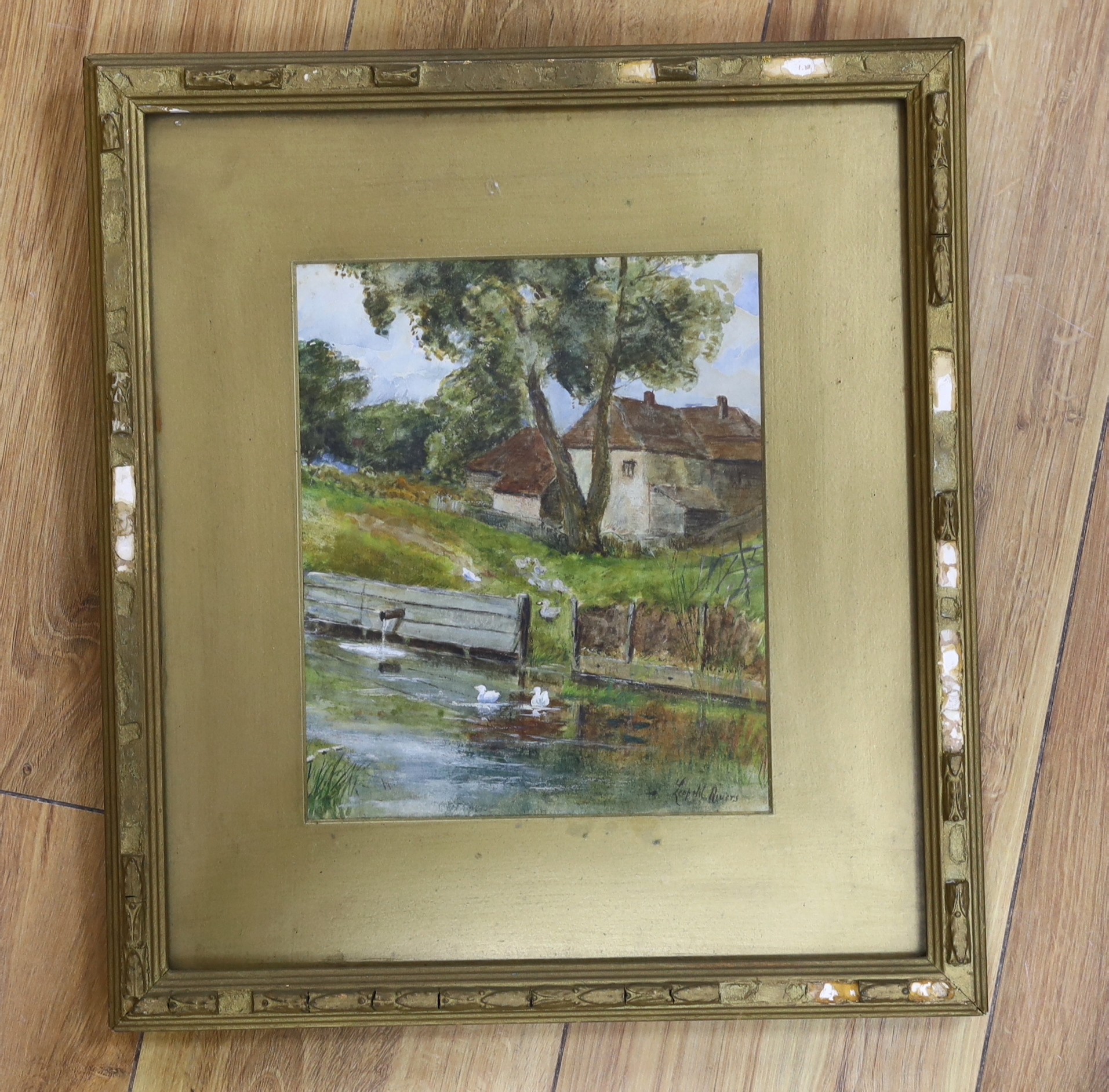 Leopold Rivers (1850-1905), watercolour, Ducks on the river, signed, 21 x 17.5cm